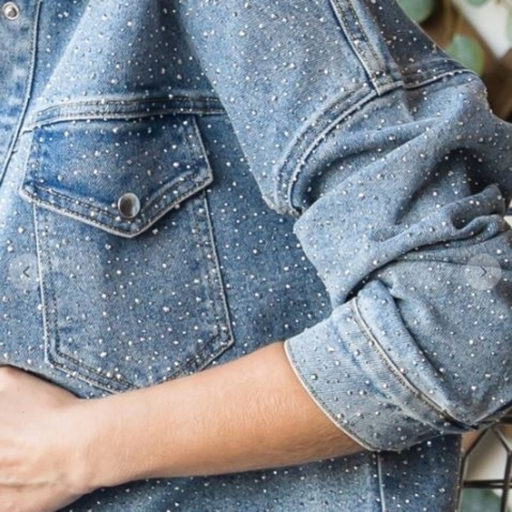 Sparkling Rhinestone Denim Jean Jacket - Picture 2 of 2